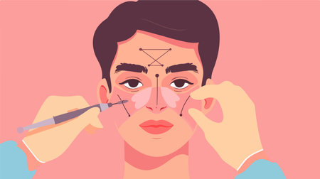 Pre-operative Markings for Cosmetic Surgery on Pink Backgroundのイラスト素材