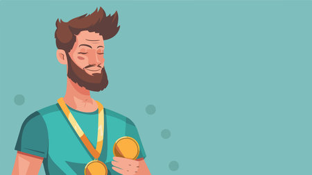 Person Displaying Medals Against a Blue Background for Recognition and Achievement