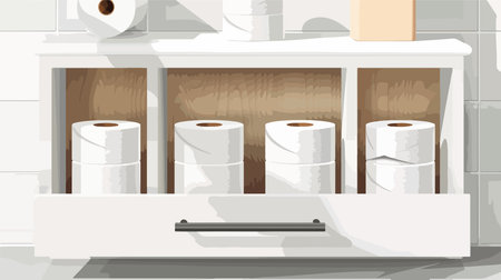 Cartoon of White Toilet Paper Rolls Neatly Organized in Drawer