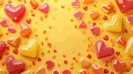 Heart-Shaped Candies Adorned on a Vibrant Yellow Backgroundのイラスト素材