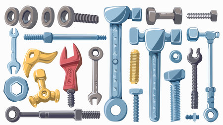 Isolated Metal Fasteners Hardware Tools for Industrial Constructionのイラスト素材