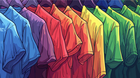 Orderly Display of T-shirts in a Vibrant Rainbow Spectrumのイラスト素材