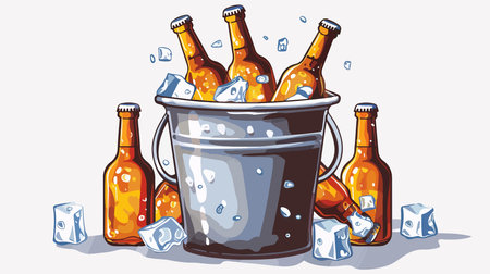 Metallic Bucket Full of Bottles with Ice in Isolated Studio Settingのイラスト素材