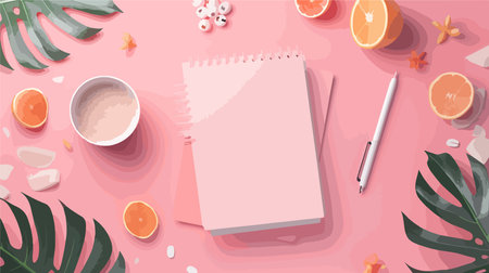 Flat Lay Composition with Notebook and Citrusのイラスト素材