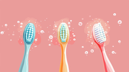 Close-up of Vibrant Manual Toothbrushes on Colorful Background for Dental Careのイラスト素材