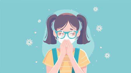 Person Wipes Away Fog from Thick Glasses Wearing Medical Maskのイラスト素材