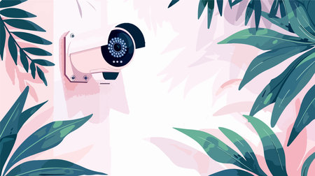 Modern CCTV Security Camera Monitoring White Wall for Surveillanceのイラスト素材