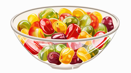 Vibrant Candied Fruit Medley Displayed in a Bowl on a White Backgroundのイラスト素材