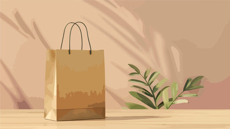 Mockup of Paper Shopping Bag on Vibrant Table with Colorful Backgroundのイラスト素材