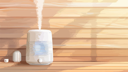 Modern Air Humidifier on a Wooden Surface in Close-up Shotのイラスト素材