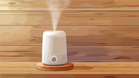 Modern Air Humidifier on a Wooden Surface in Close-up Shotのイラスト素材