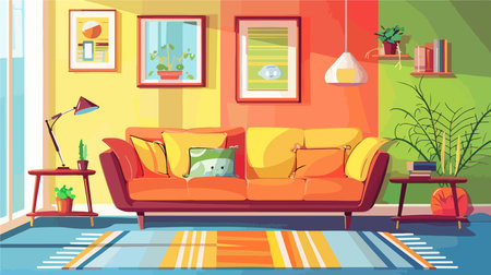 Modern Living Room with Sleek and Comfortable Sofa in a Stylish Ambianceのイラスト素材