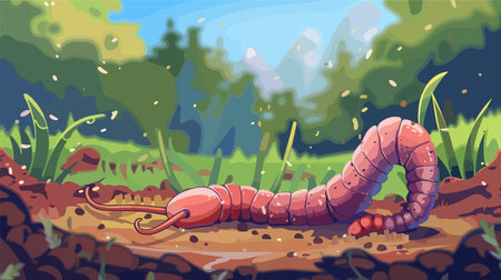Magnificent Close-up of a Single Earthworm on Moist Soil Surface