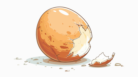 Cracked Chicken Egg Isolated on White, Cartoon Style Vector Illustration