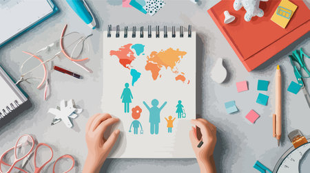 Notebook with International Family Day Theme on Paper Background