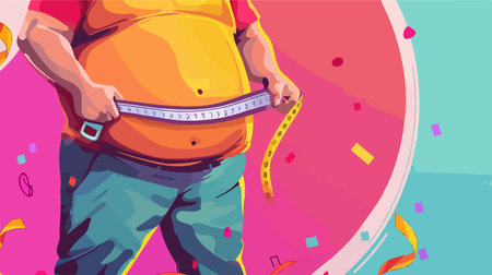 Person measuring waist circumference with measuring tapeのイラスト素材