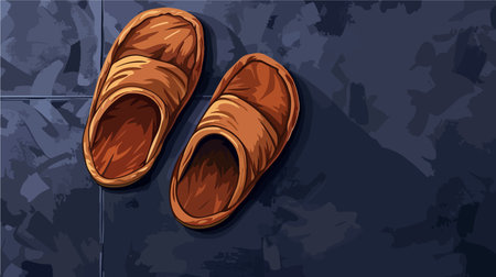 Pair of Brown Slippers on Dark Grey Flooring in a Spa-Like Indoor Settingのイラスト素材