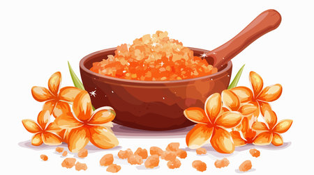 Orange Sea Salt in a Bowl with Flowers on a White Backgroundのイラスト素材
