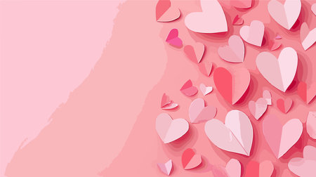 Flat Lay of Paper Hearts on Blush Pink Background with Ample Copy Spaceのイラスト素材