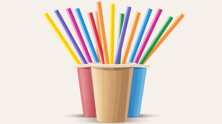 Vibrant Party Scene with Colorful Cocktail Straws in Paper Cupのイラスト素材