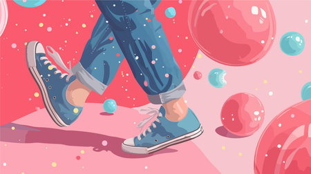 Person Steps into Chewing Gum on Vibrant Pink Backgroundのイラスト素材