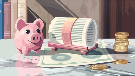 American Pension Certificate with Piggy Bank and Currencyのイラスト素材