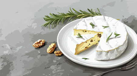 Savory Plate of Camembert Cheese, Nuts, and Rosemaryのイラスト素材