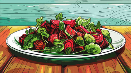 Close-up of a Plate with a Colorful Beet Salad on a Tableのイラスト素材