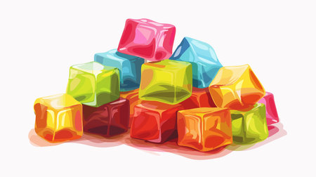 Delightful Assortment of Vibrant Jelly Cube Characters on Isolated White Backgroundのイラスト素材