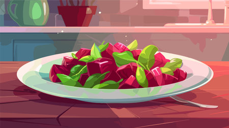 Close-up of a Plate with a Colorful Beet Salad on a Tableのイラスト素材