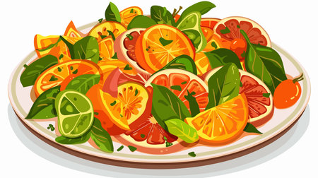 Enticing Plate of Sicilian Orange Salad with Fresh Ingredients on a White Backgroundのイラスト素材