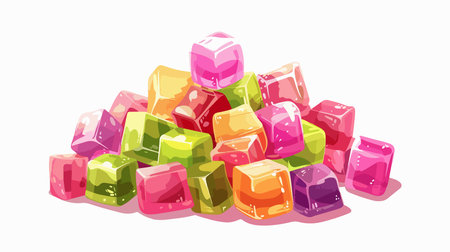 Delightful Assortment of Vibrant Jelly Cube Characters on Isolated White Backgroundのイラスト素材