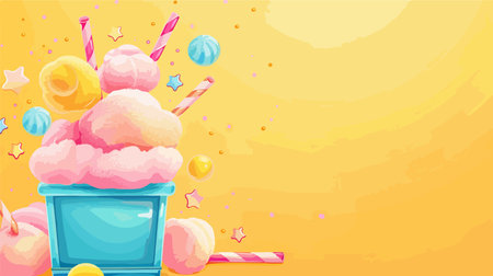 Portable Candy Cotton Machine in a Vibrant Yellow Settingのイラスト素材