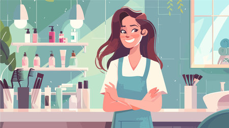Portrait of a Joyous Hair Stylist Embracing the Art of Hairdressingのイラスト素材
