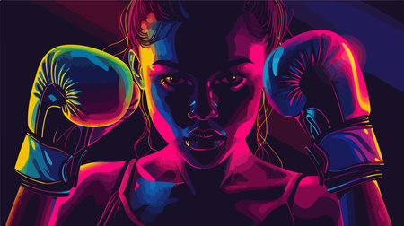 Unstoppable Female Boxer Poses with Boxing Gloves in Portraitのイラスト素材