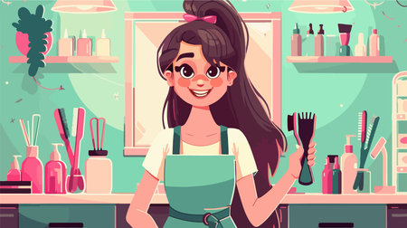 Portrait of a Joyous Hair Stylist Embracing the Art of Hairdressingのイラスト素材