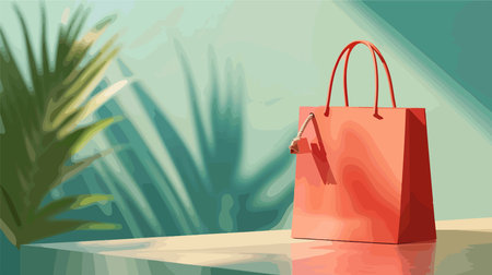 Mockup of Paper Shopping Bag on Vibrant Table with Colorful Backgroundのイラスト素材