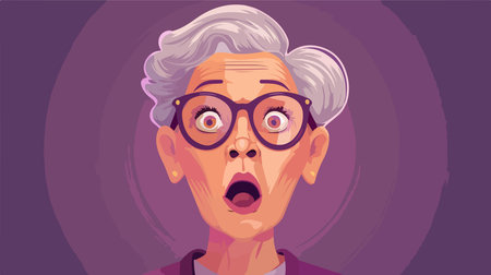 Violet Backdrop Portrait of an Astonished Senior Womanのイラスト素材
