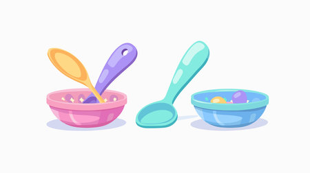 White Plastic Dishware and Cutlery Set for Infants and Toddlersのイラスト素材