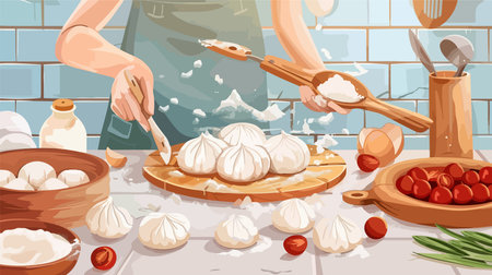 Hands-On Making of Traditional Varenyky Dumplings with Fillingsのイラスト素材