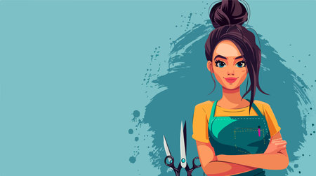 Professional Hair Stylist with Precision Scissors on Vibrant Backgroundのイラスト素材