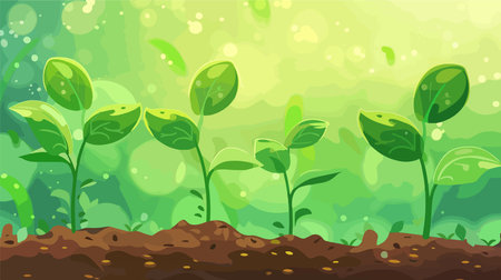 Fresh Green Seedlings Sprouting for a Greener Tomorrowのイラスト素材