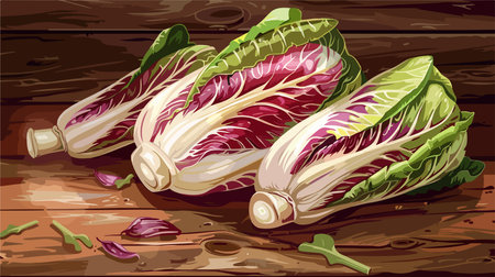 Artistic Illustration of Ripe Chicories on Rustic Wooden Surface in Close-Upのイラスト素材
