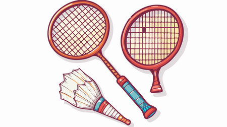 Badminton Racket and Shuttlecock Isolated on a White Background with Top Viewのイラスト素材
