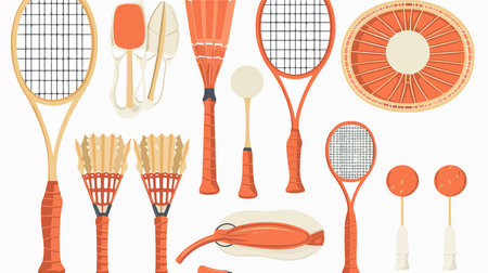 Badminton Racket and Shuttlecock Isolated on a White Background with Top Viewのイラスト素材