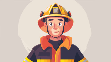 Professional Firefighter Rescues in Uniform and Helmetのイラスト素材