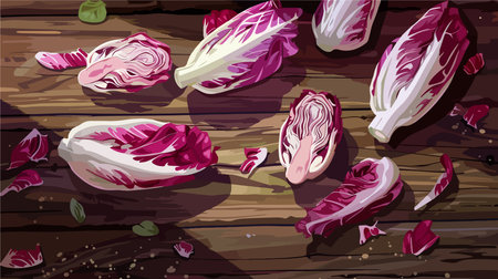 Artistic Illustration of Ripe Chicories on Rustic Wooden Surface in Close-Upのイラスト素材