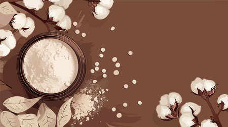 Rice Loose Face Powder on Delicate Cotton Flower on Earth Tone Backgroundのイラスト素材