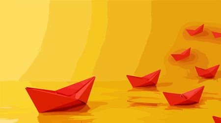 The Journey of a Solitary Red Boat Departing from Its Brethrenのイラスト素材