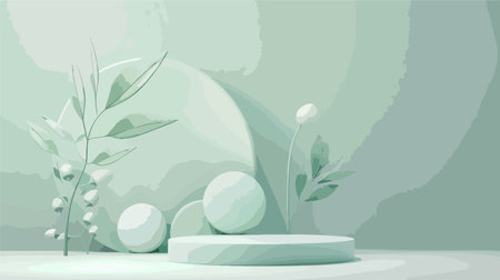 3D Scene with Podium and Abstract Round Figure for Product Presentationのイラスト素材